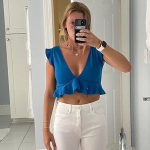 Shein blue ruffle crop top